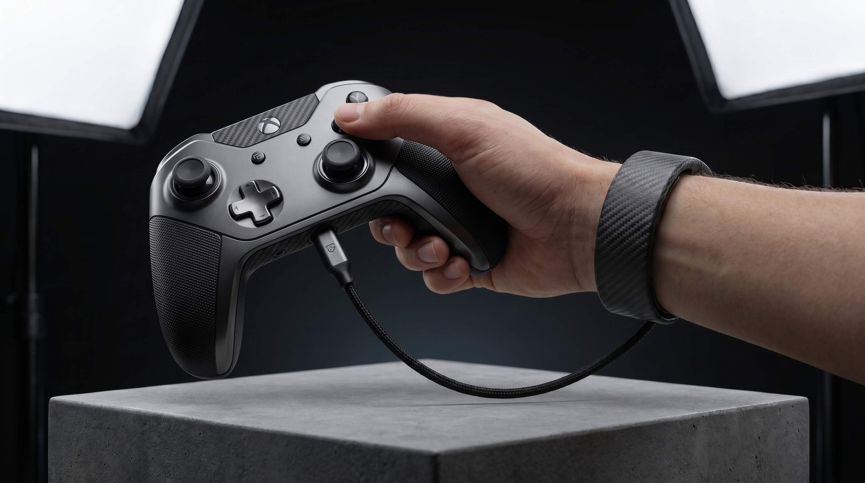 Gaming controller prototype connected to heart rate sensor wristband